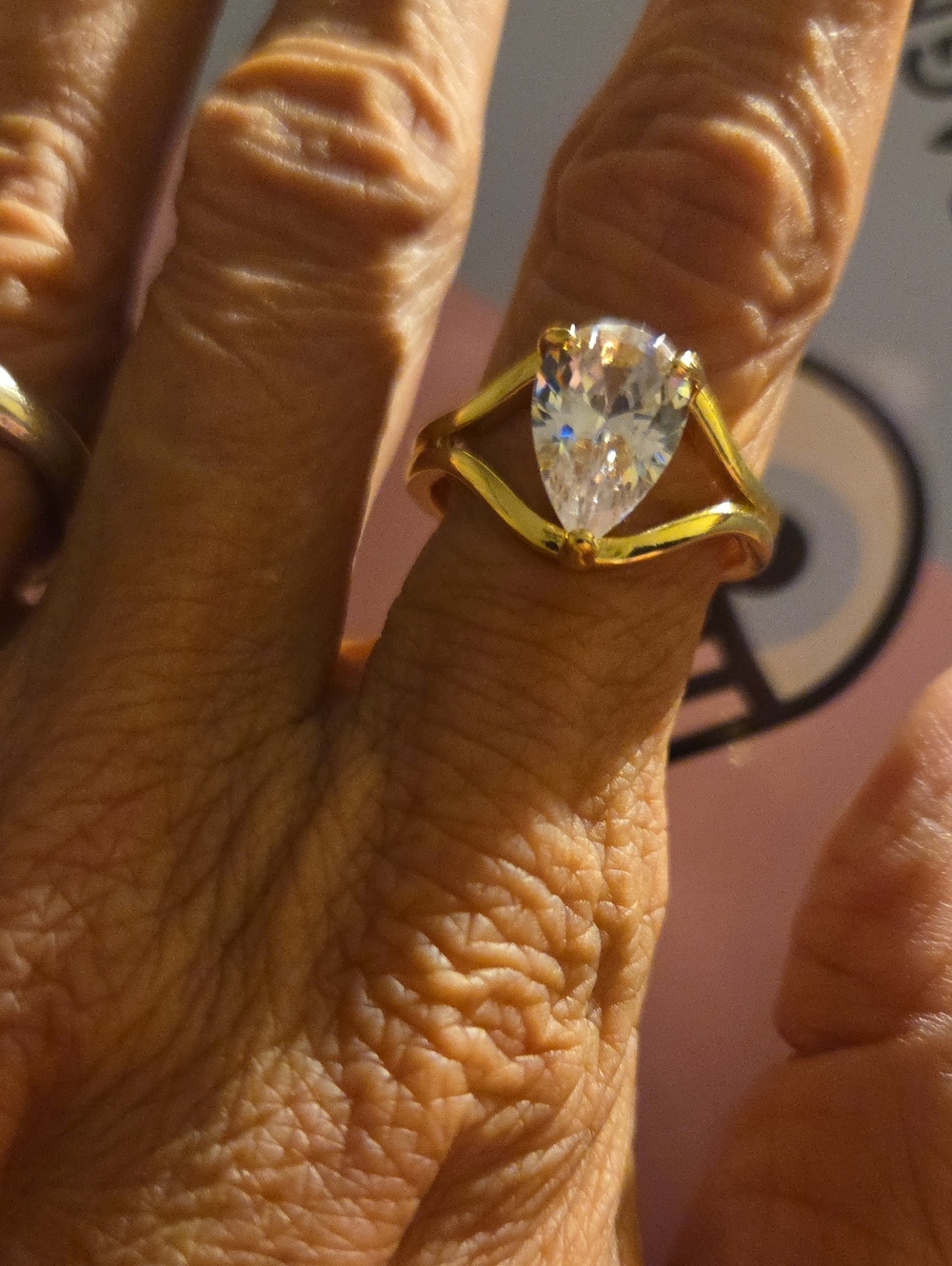 Gold Plated,Pear-Cut Cz. Ring - Elegant Women’s Fashion Jewelry